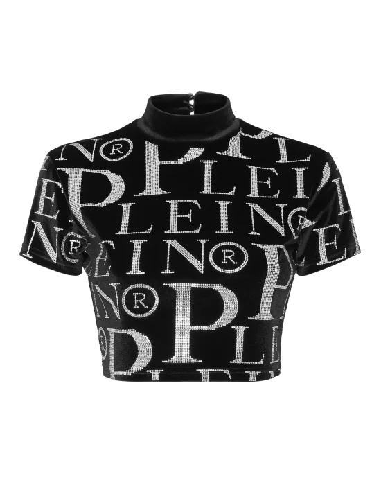 Velvet T-shirt Round Neck SS Crop Stones All over PP with Crystals
