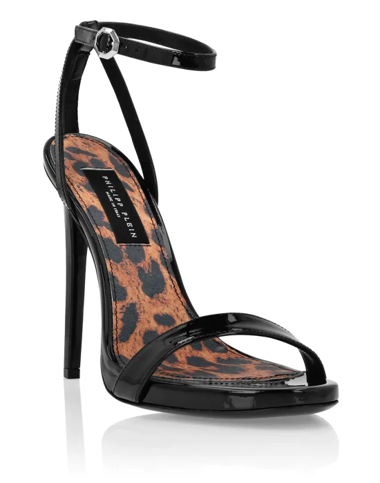 Patent Leather Sandals High Heels Leopard