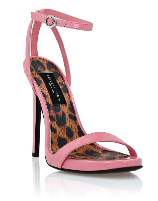 Patent Leather Sandals High Heels Leopard