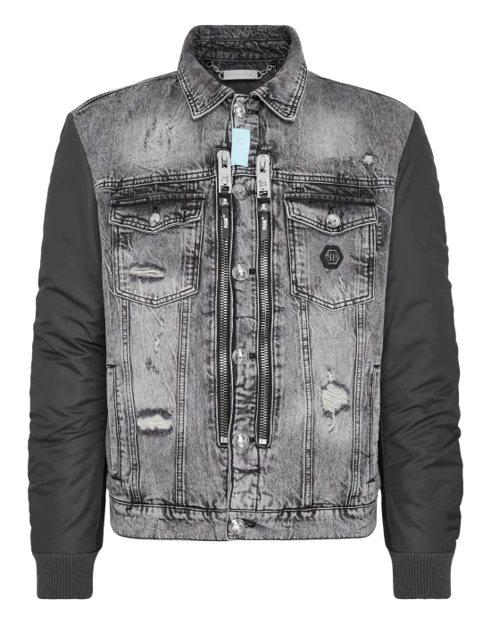 Regular Denim Jacket with nylon Hexagon