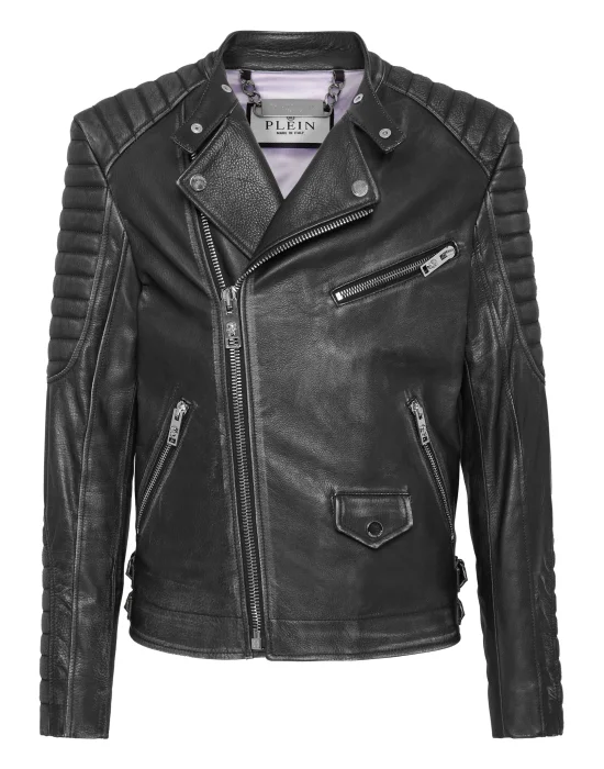 Leather Biker Jacket Skull&Bones
