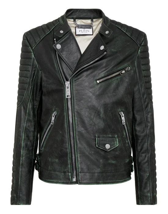 Leather Biker Jacket Skull&Bones