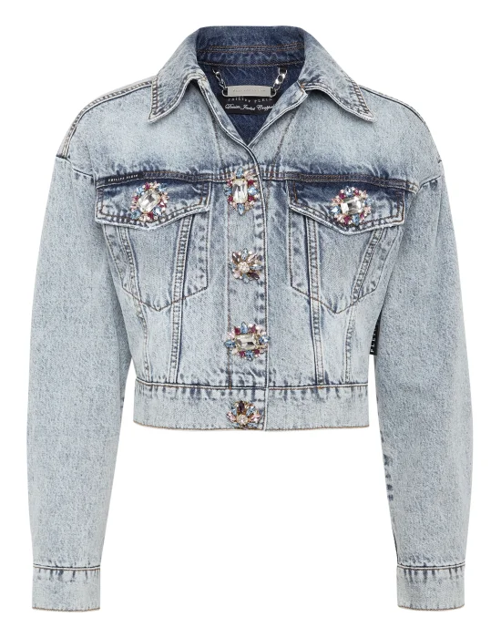 Denim Cropped Loose Fit Jacket Stones