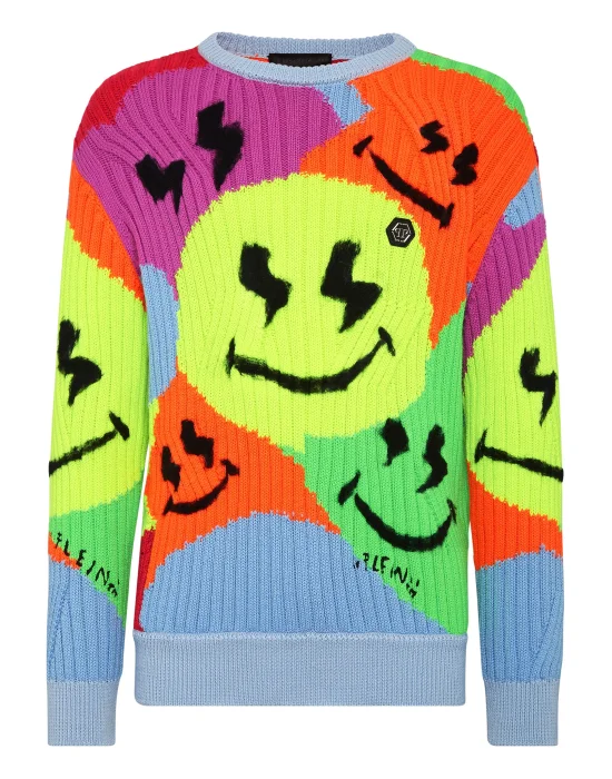Yarn Blend Wool Roundneck Smile Graffiti