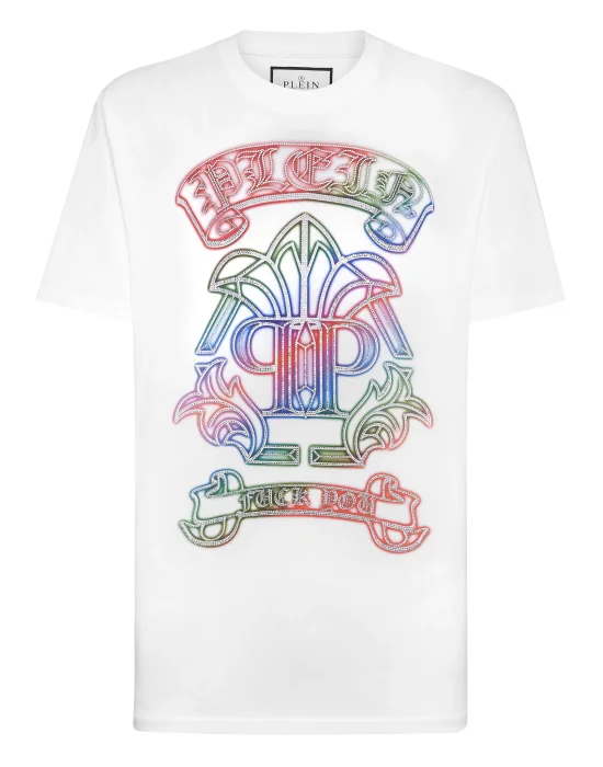 Embroidered T-shirt Round Neck SS with Crystals Gothic Banner