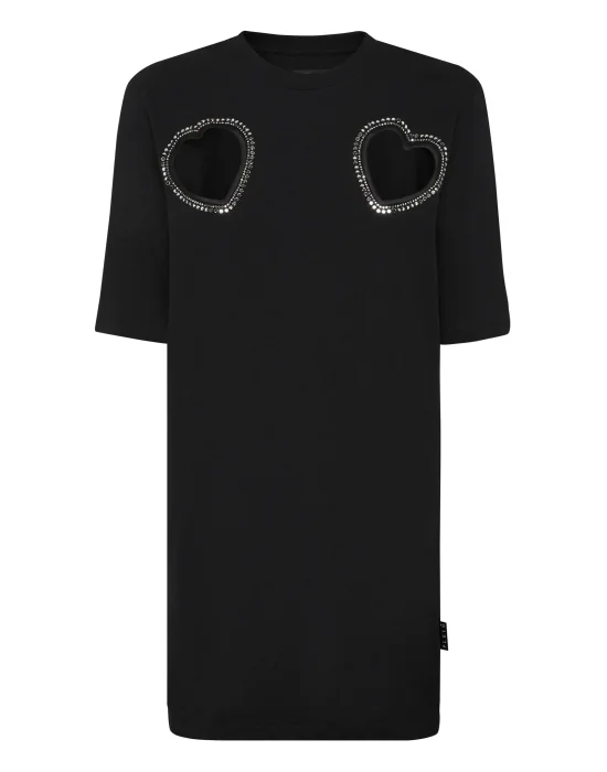 Padded Shoulder T-Shirt Dress Heart