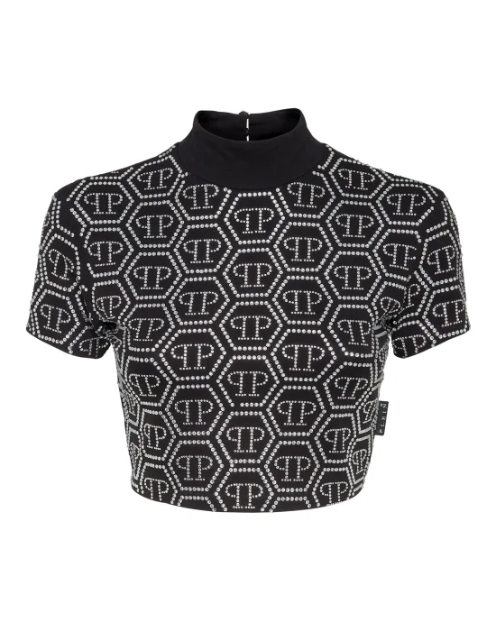 Cropped T-Shirt Monogram Strass