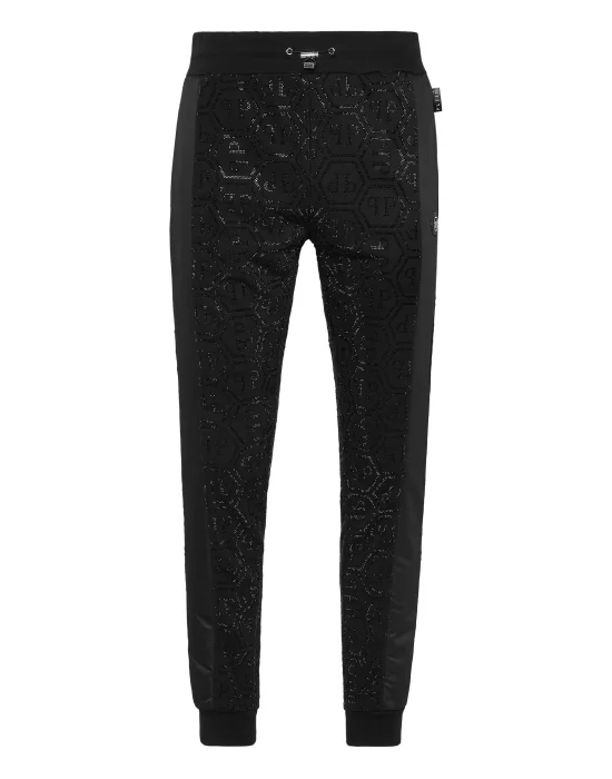 Trousers Jogging Nylon Inserts Monogram Strass