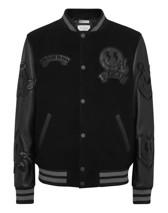 College Wool Bomber LS Smile
