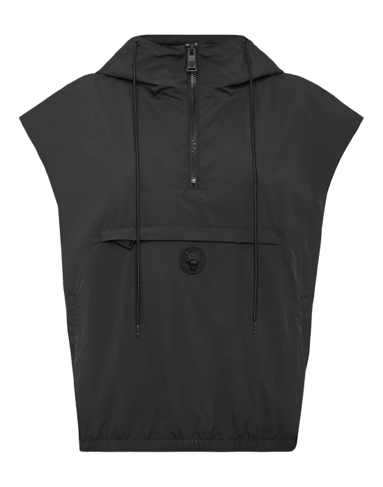 Hooded Zipped Vest With Pockets