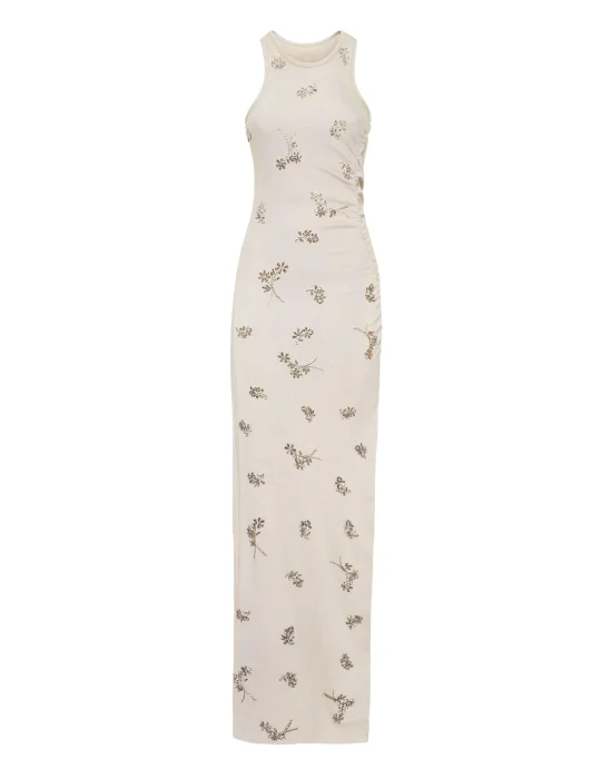 Jersey Rib Long Dress Flowers