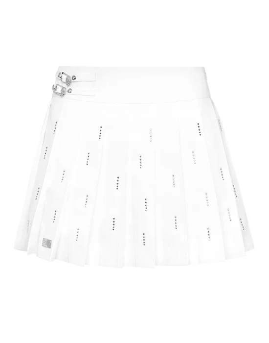 Pleated Mini Skirt Strass Skull