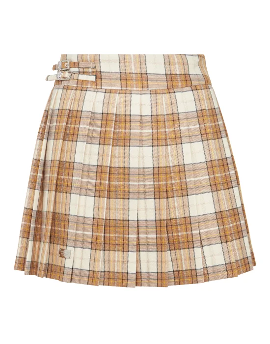 Checked Pleated Mini Skirt Flame