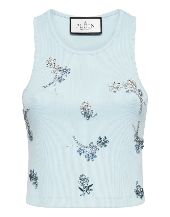 Jersey Rib Tank Top Flowers