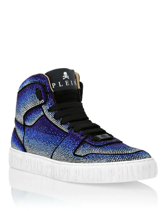 Suede Hi-Top Sneakers Strass Studs