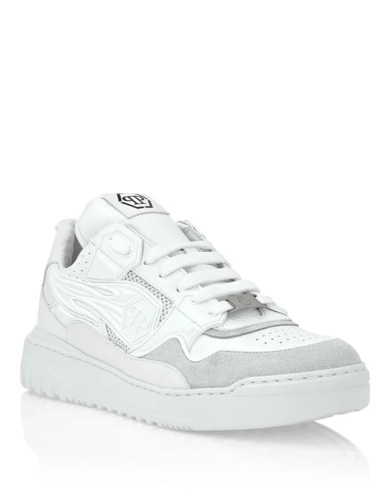Mix Leather Lo-Top Sneakers Strass Hexagon