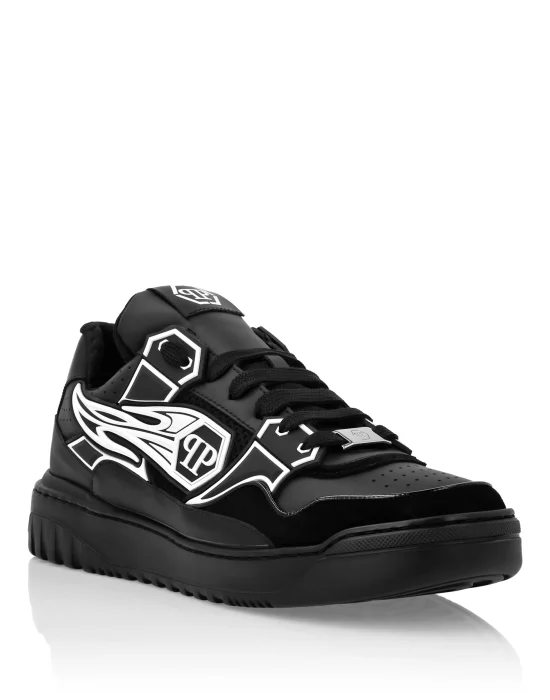 Mix Leather Lo-Top Sneakers Strass Hexagon
