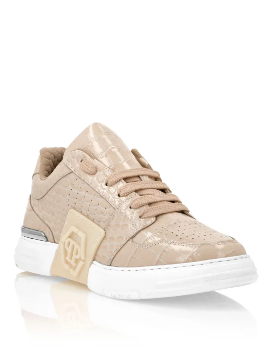 Croco Printed Leather Lo-Top Sneakers Hexagon