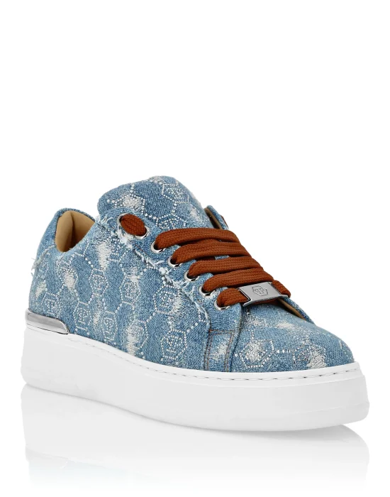 Denim Lo Top Sneakers Monogram Strass