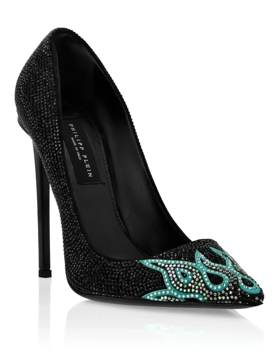 Suede Strass Decollete High Heels Flame