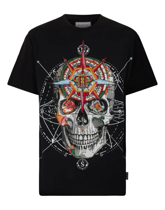 Round Neck T-Shirt Wind Rose Skull Stones