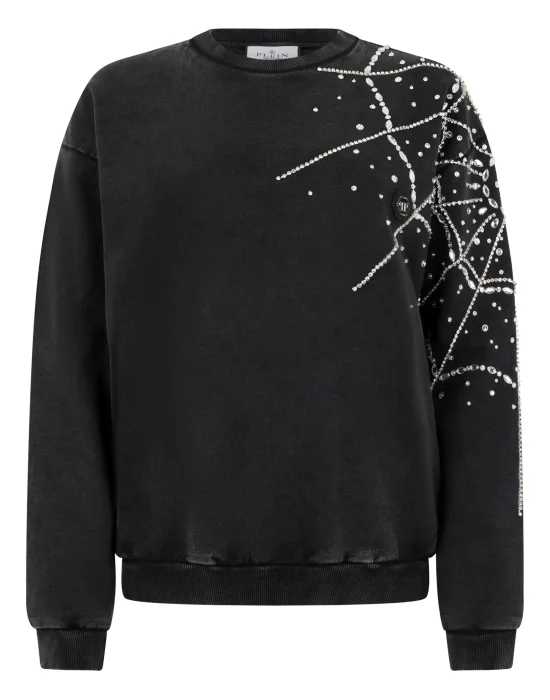 Round Neck Sweatshirt Spiderweb Strass