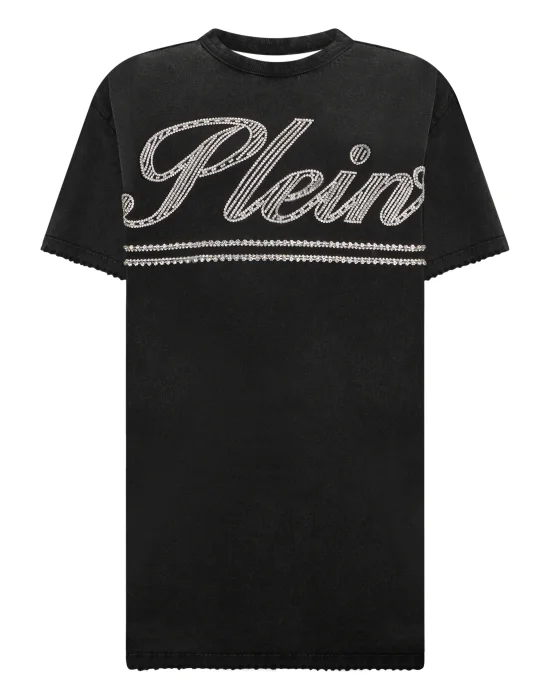Open Back T-Shirt Dress Strass Signature
