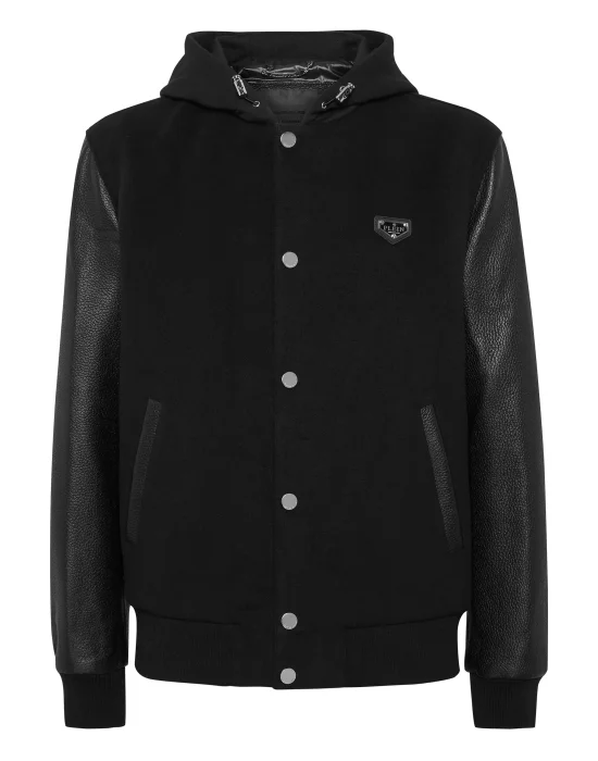 Hooded Varsity Bomber Jacket
