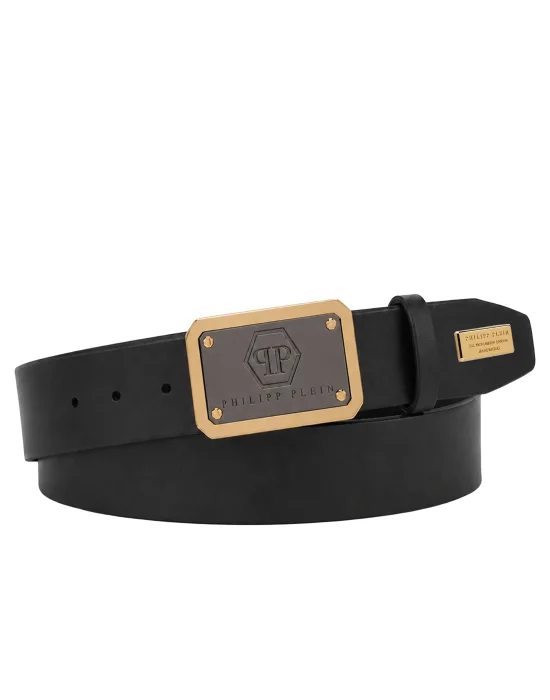 Leather Belt Hexagon Logo