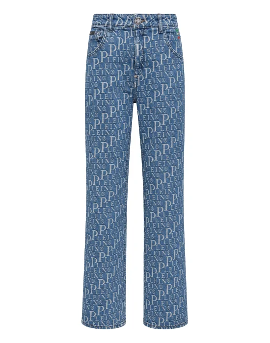 Straight Fit Jeans Diagonal Logo Laser