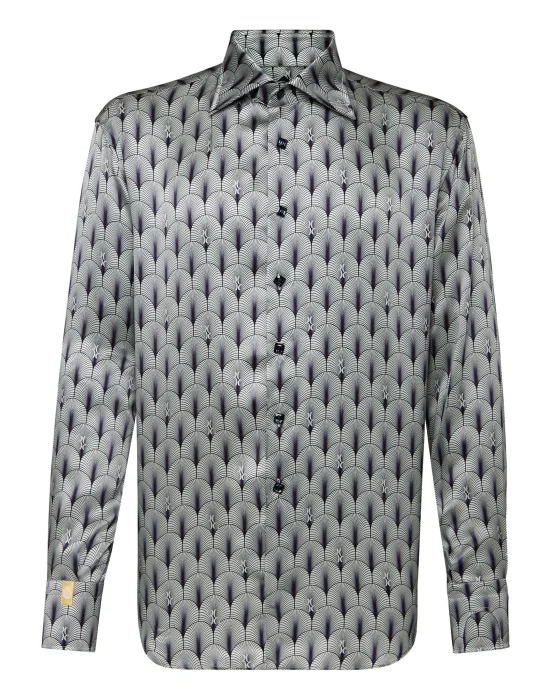 Silk Shirt Silver Cut LS/Flavio Geometric