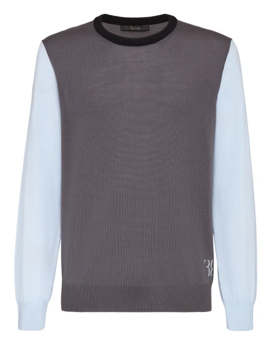 Merino wool Pullover Round Neck LS Color Block