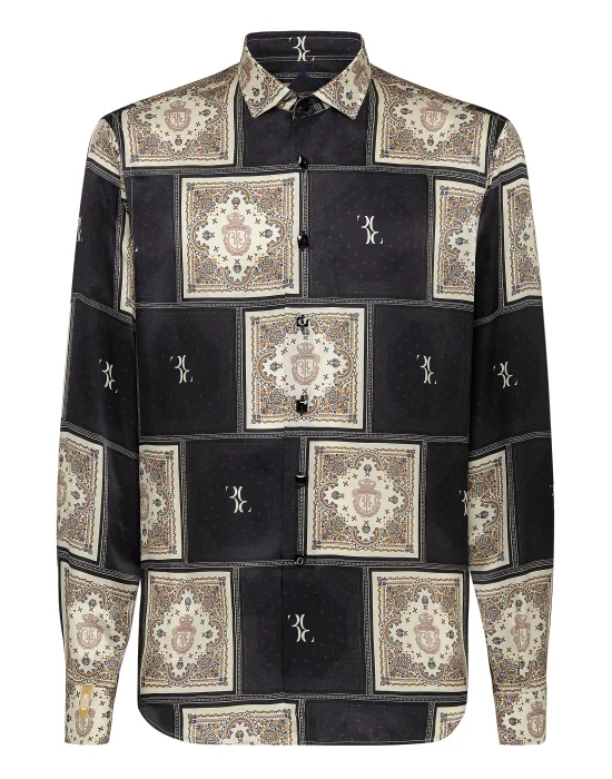 Silk Shirt Gold Cut LS Geometric