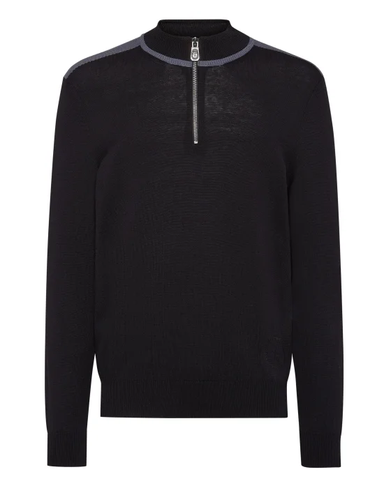 Knit High Neck Zip Up Pullover