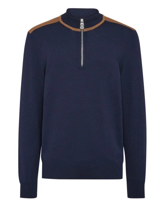 Knit High Neck Zip Up Pullover