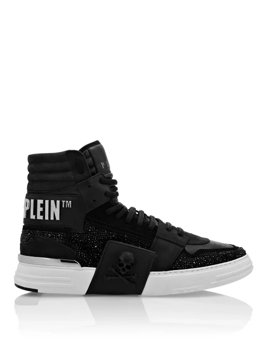 HI-TOP SNEAKERS PHANTOM KICK$ LEATHER STUD WITH STRASS SKULL