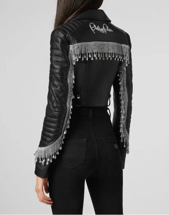 Leather Biker Crystal Fringe