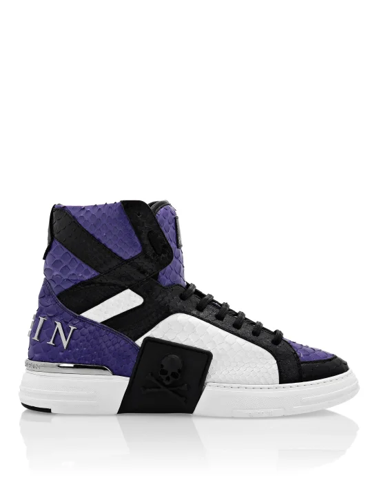 HI-TOP SNEAKERS MONEY KICK$ PYTHON ICONIC PLEIN SKULL