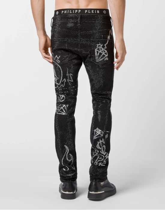 Denim Super Straight Cut Full  stones Graffiti