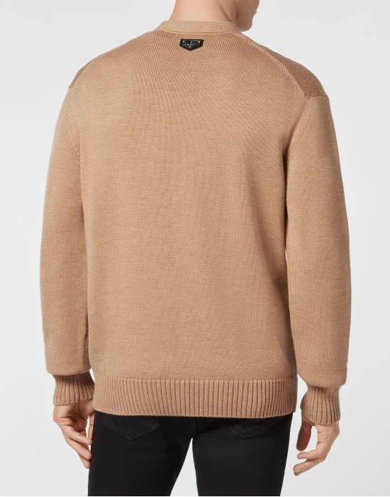 Merino wool Cardigan Short Jacquard Skull