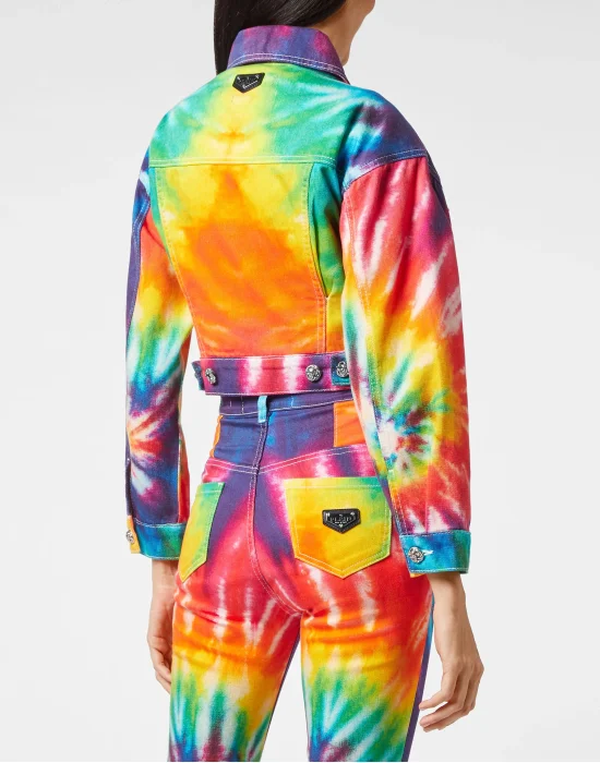 Denim Cropped Over Jacket Tie dye