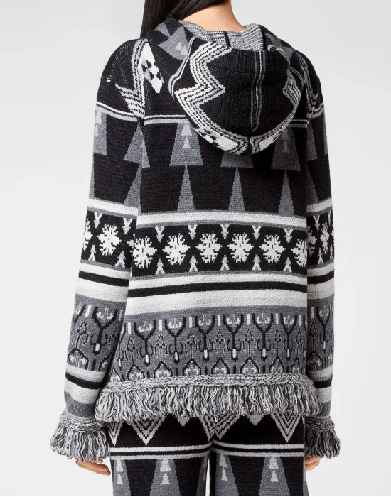 Wool Hoodie Sweater Fringe Navajo