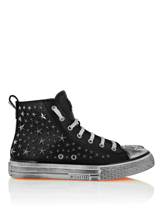 Leather Hi-Top Sneakers Studs stars Megastar