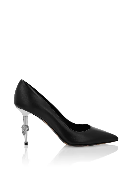 Leather Decollete Mid Heels Skull