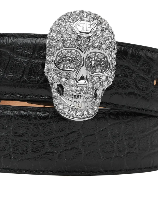 ST Cocco Leather Belt Crystal Skull