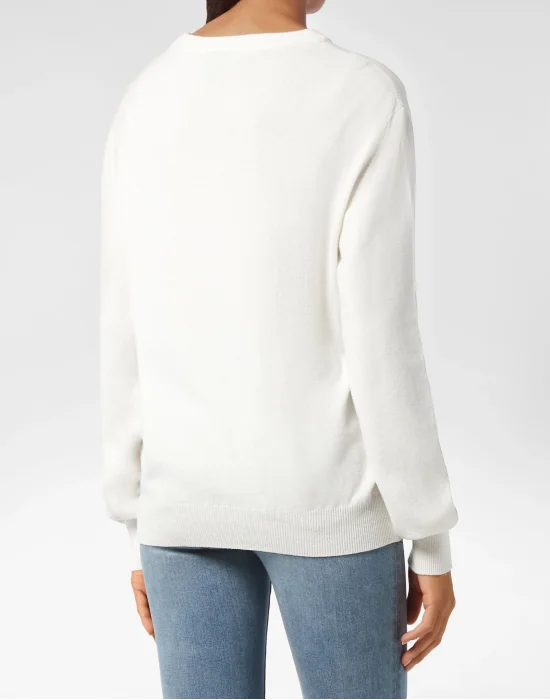 Cashmere Pullover Round Neck LS with Crystals