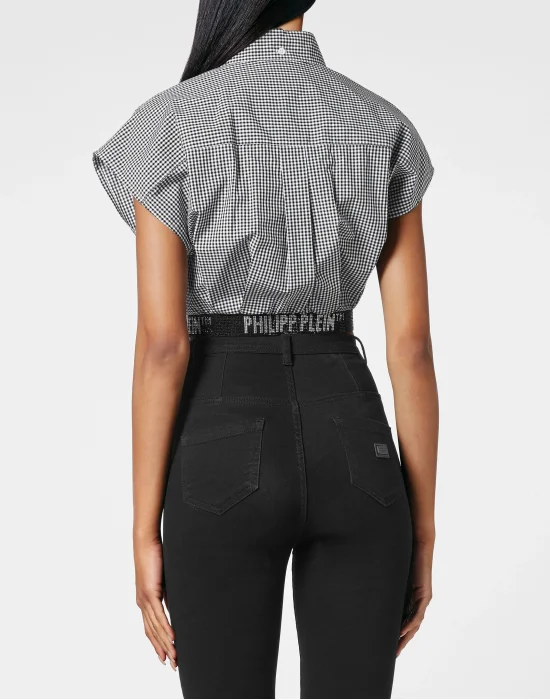 Crop Sleeveless Shirt with Crystals