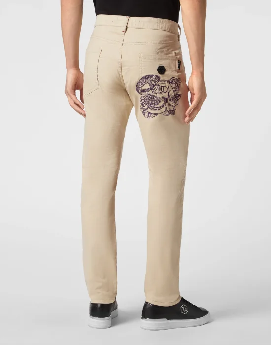 Embroidered Denim Trousers Super Straight Cut Paisley Bandana