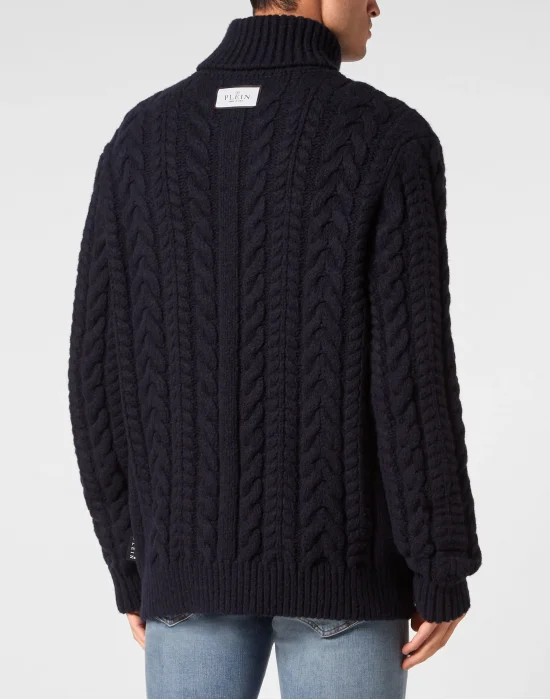 Wool Comfort Cable Knit Turtleneck LS Skull