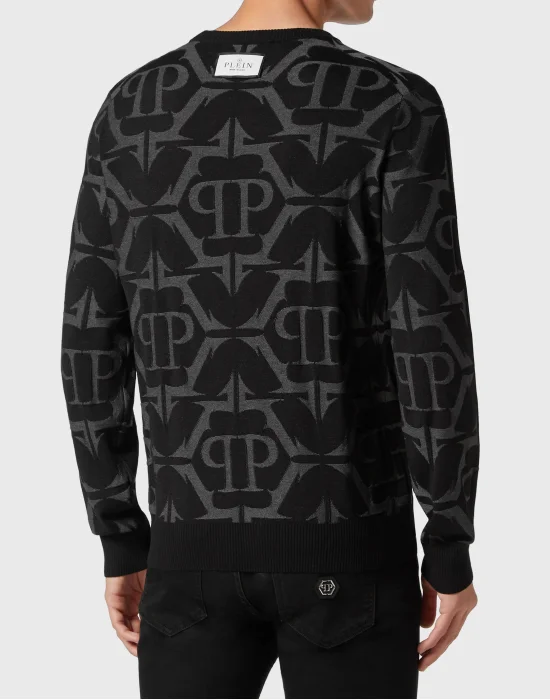 Wool and Silk Pullover Round Neck LS Chrome